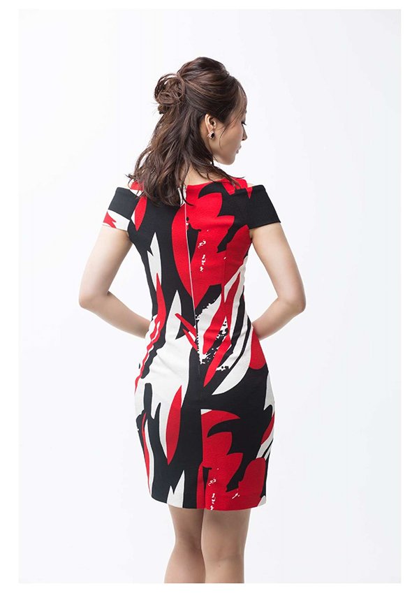 画像5: 値下げ!【高級ドレスSALE】シックなモダン柄xストレッチミニキャバドレス・s1F1705 (5)