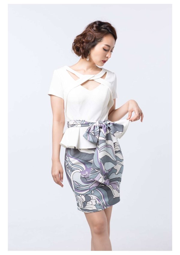 画像2: 値下げ!【高級ドレスSALE】カットアウト/ペプラム/マーブルプリント/キャバドレス (2)