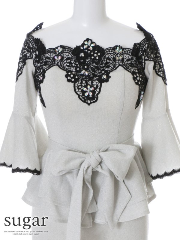 画像3: 【高級ドレスSALE】2wayレースペプラムラメニットミニキャバドレス・s1F1709 (3)