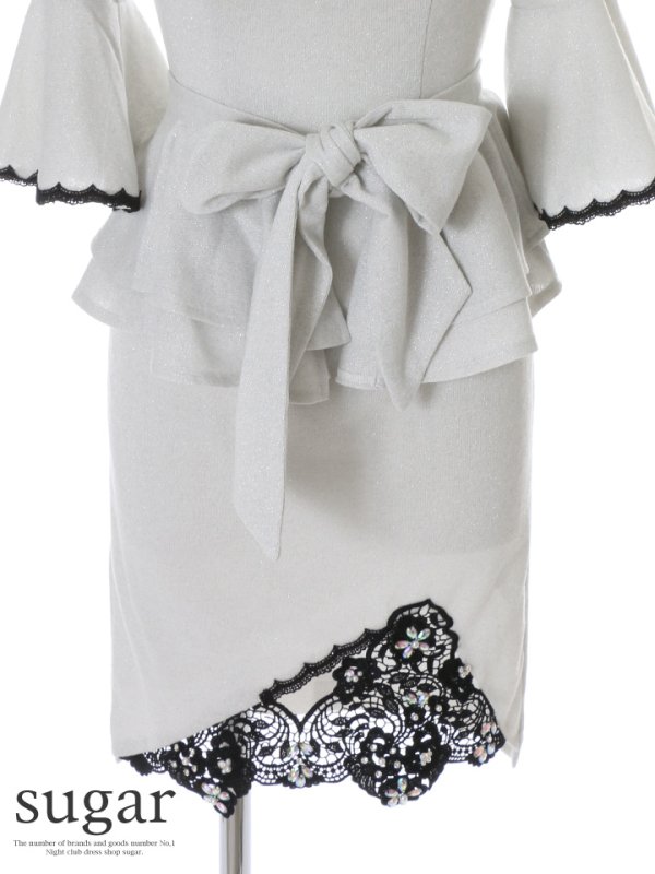 画像4: 【高級ドレスSALE】2wayレースペプラムラメニットミニキャバドレス・s1F1709 (4)