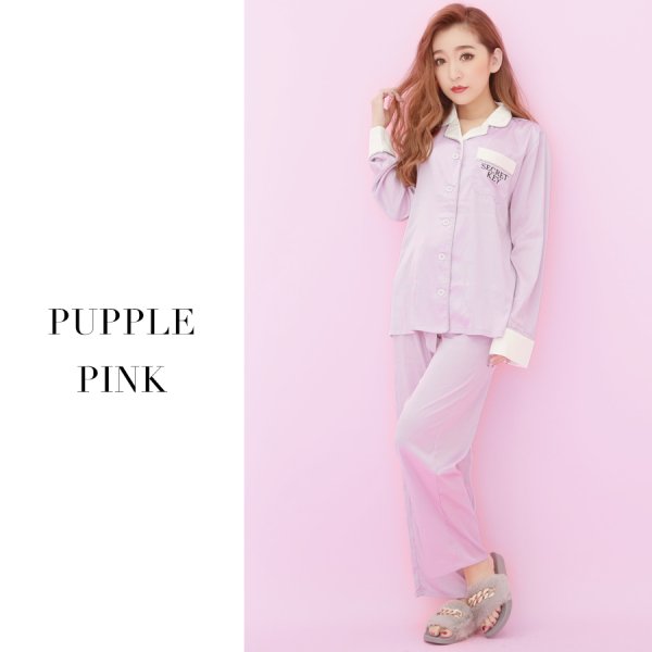 画像3: 【ルームウェア】シルクタッチサテンシャツパジャマ | ロングパンツタイプ[HC02] (3)