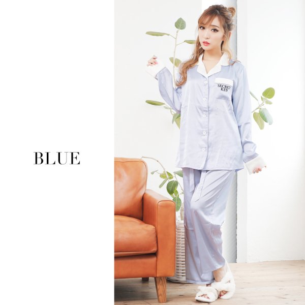 画像2: 【ルームウェア】シルクタッチサテンシャツパジャマ | ロングパンツタイプ[HC02] (2)