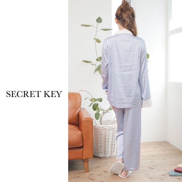 画像4: 【ルームウェア】シルクタッチサテンシャツパジャマ | ロングパンツタイプ[HC02] (4)