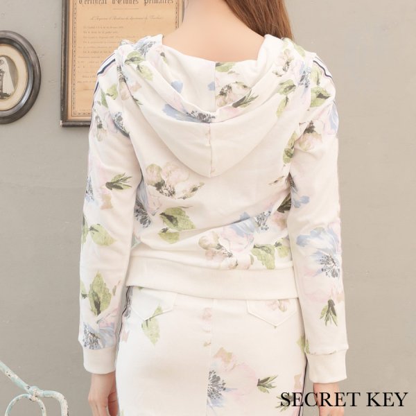 画像5: 【ルームウェア：セットアップ】SALEサイドライン×フラワーパーカー/ジャージ/スウェット/部屋着/パジャマ/ロングスカート / セットアップルームウェア[HC02] (5)