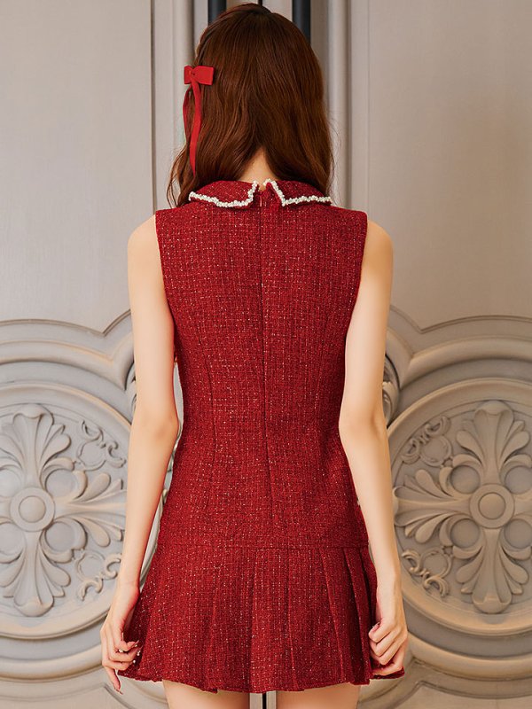 画像7: 送料無料！ツイードプリーツドレス/ローライズ/ローウエスト/ノースリーブ/パール/谷間隠し/ミニドレス/キャバドレス【XS-XLサイズ/3カラー】[HC02-X] 【SB】dzj【一部予約商品/10月下旬発送予定】 (7)