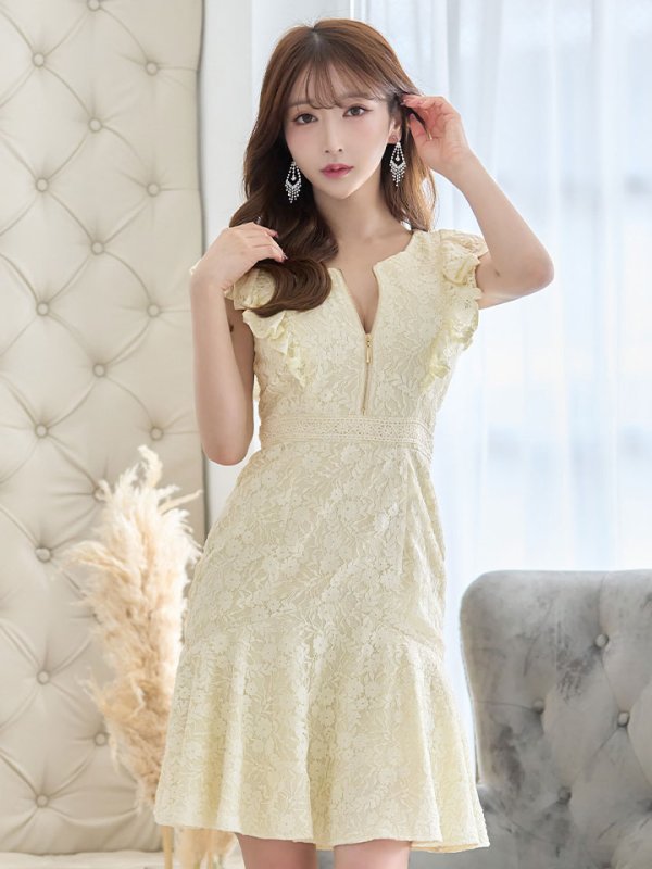 画像6: マーメイドワンピースドレス/花柄刺繍レース/フリル/谷間見せ/背中隠し/ミディアムドレス/キャバドレス【S-Lサイズ/4カラー】[OF01-X] 【SB】dzw (6)