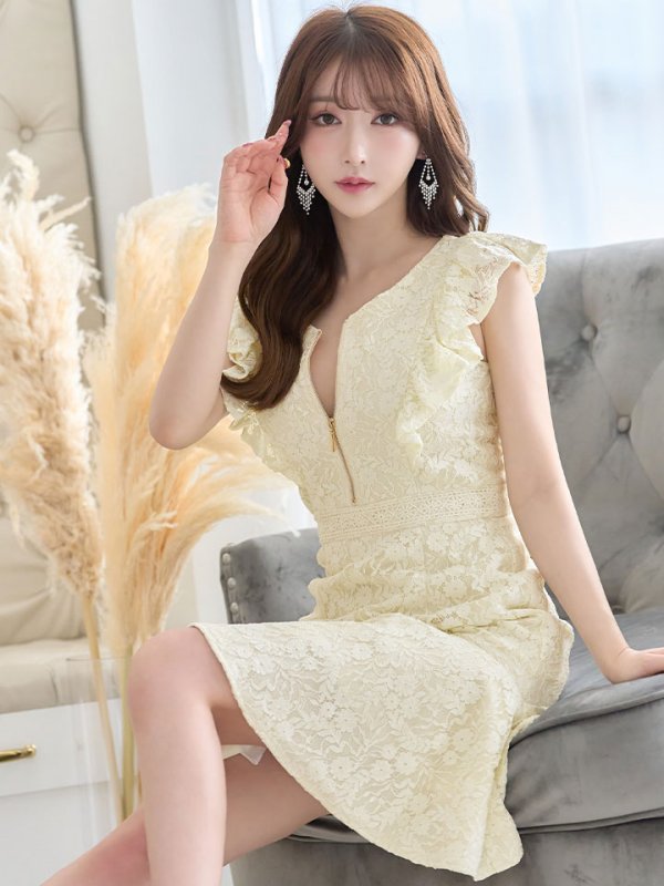 画像11: マーメイドワンピースドレス/花柄刺繍レース/フリル/谷間見せ/背中隠し/ミディアムドレス/キャバドレス【S-Lサイズ/4カラー】[OF01-X] 【SB】dzw (11)