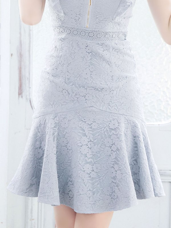 画像8: マーメイドワンピースドレス/花柄刺繍レース/フリル/谷間見せ/背中隠し/ミディアムドレス/キャバドレス【S-Lサイズ/4カラー】[OF01-X]【SB】dzw (8)