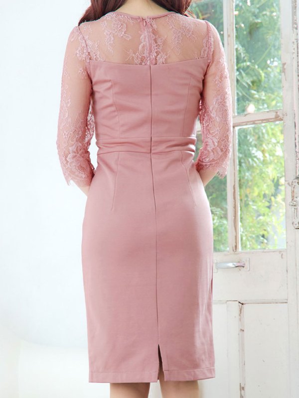 画像8: SALE!【Glera/グレイラ】タックプリーツワンピース/ワンカラー/タイト/ロングスリーブ/レース/シアー/谷間隠し/ミディアムドレス/キャバドレス 【M-XLサイズ/2カラー】[HC02] 【SB】dzk (8)