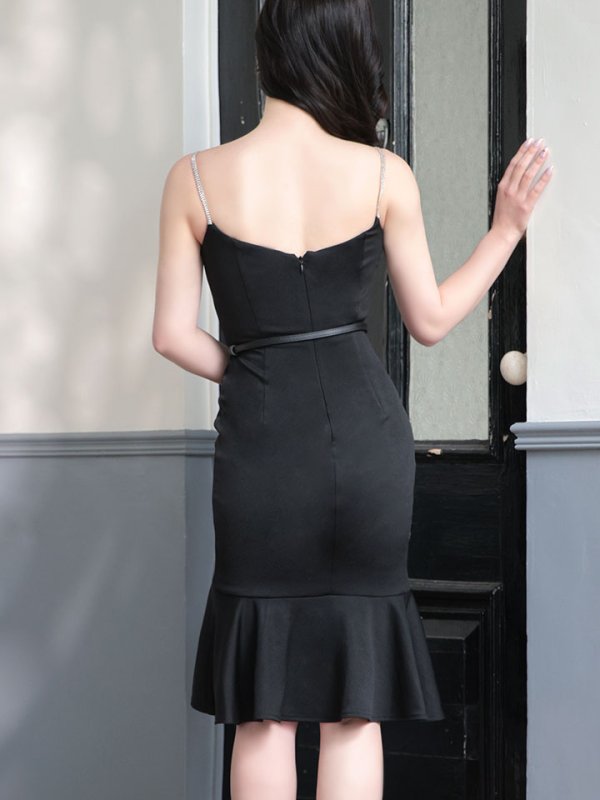 画像14: SALE!キャミビジューマーメイドドレス/ワンカラー/ジップアップ/ベルト/谷間見せ/背中見せ/ミディアムドレス/キャバドレス 【XS-Mサイズ/2カラー】[HC02-X] 【SB】dzw (14)