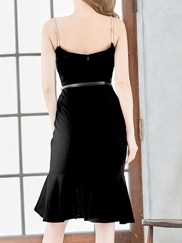 画像8: SALE!キャミビジューマーメイドドレス/ワンカラー/ジップアップ/ベルト/谷間見せ/背中見せ/ミディアムドレス/キャバドレス 【XS-Mサイズ/2カラー】[HC02-X] 【SB】dzw (8)