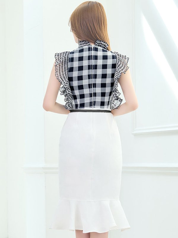 画像6: SALE!ギンガムチェックドレス/マーメイド/ベルト/透け/フリル/胸元隠し/背中隠し/ミニドレス/キャバドレス【S-Lサイズ/1カラー】[OF01-X] 【SB】dzj (6)