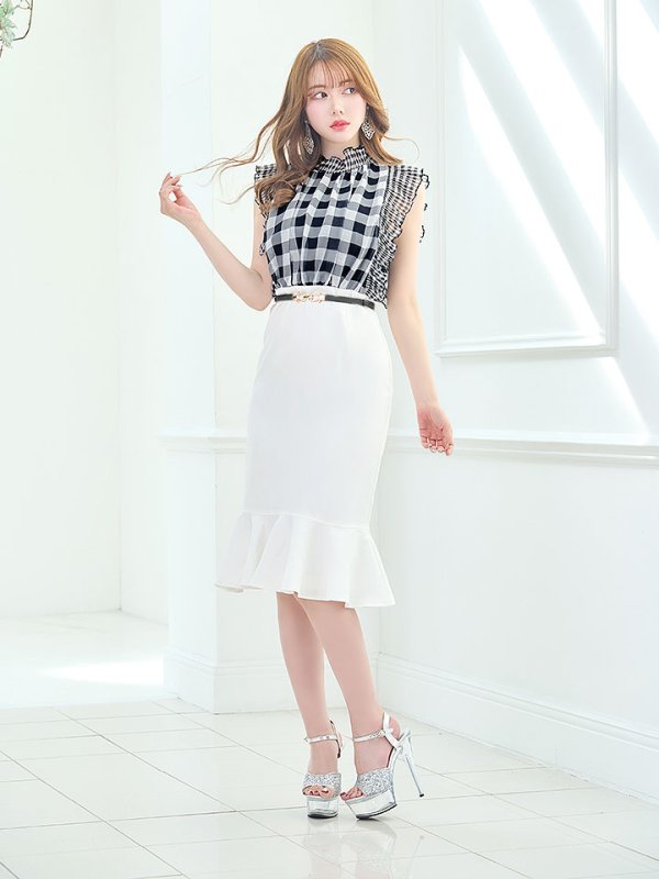 画像7: SALE!ギンガムチェックドレス/マーメイド/ベルト/透け/フリル/胸元隠し/背中隠し/ミニドレス/キャバドレス【S-Lサイズ/1カラー】[OF01-X] 【SB】dzj (7)