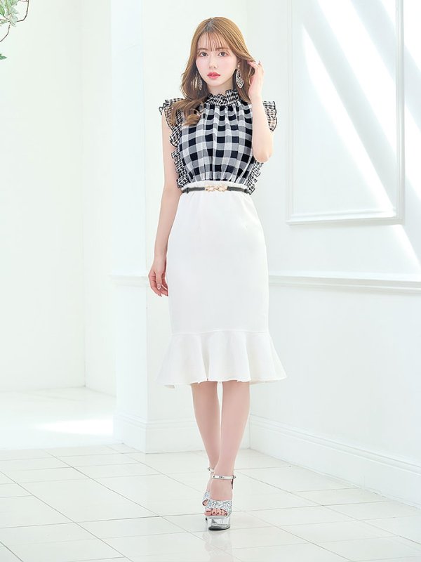 画像11: SALE!ギンガムチェックドレス/マーメイド/ベルト/透け/フリル/胸元隠し/背中隠し/ミニドレス/キャバドレス【S-Lサイズ/1カラー】[OF01-X] 【SB】dzj (11)