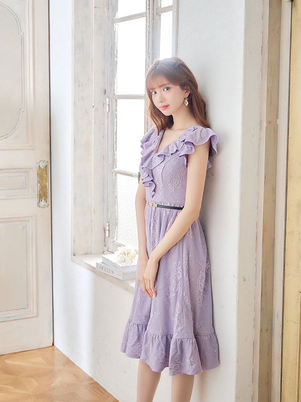 画像9: SALE!【sifeel/シフィール】マーメイドワンピースドレス/フリル/刺繍レース/ベルト/谷間見せ/背中隠し/ミディアムドレス/キャバドレス【S-Lサイズ/2カラー】[HC02]【SB】dzj (9)