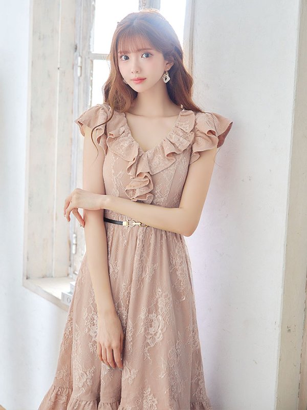 画像12: SALE!【sifeel/シフィール】マーメイドワンピースドレス/フリル/刺繍レース/ベルト/谷間見せ/背中隠し/ミディアムドレス/キャバドレス【S-Lサイズ/2カラー】[HC02]【SB】dzj (12)