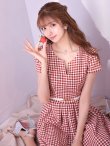 画像3: SALE!レッドスイートツイードフレアーワンピースドレス/ベルト/チェック柄/胸元隠し/背中隠し/フレアー/ミディアムドレス/キャバドレス【S-Lサイズ/1カラー】[HC02-X] 【SB】dzw (3)