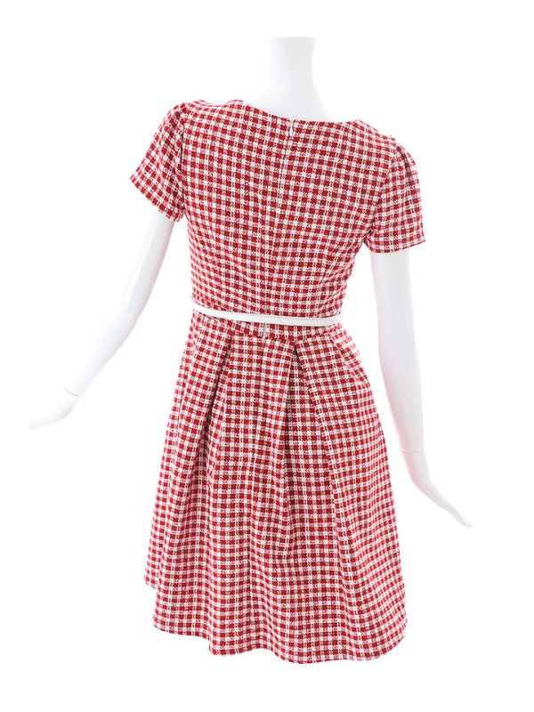 画像15: SALE!レッドスイートツイードフレアーワンピースドレス/ベルト/チェック柄/胸元隠し/背中隠し/フレアー/ミディアムドレス/キャバドレス【S-Lサイズ/1カラー】[HC02-X] 【SB】dzw (15)