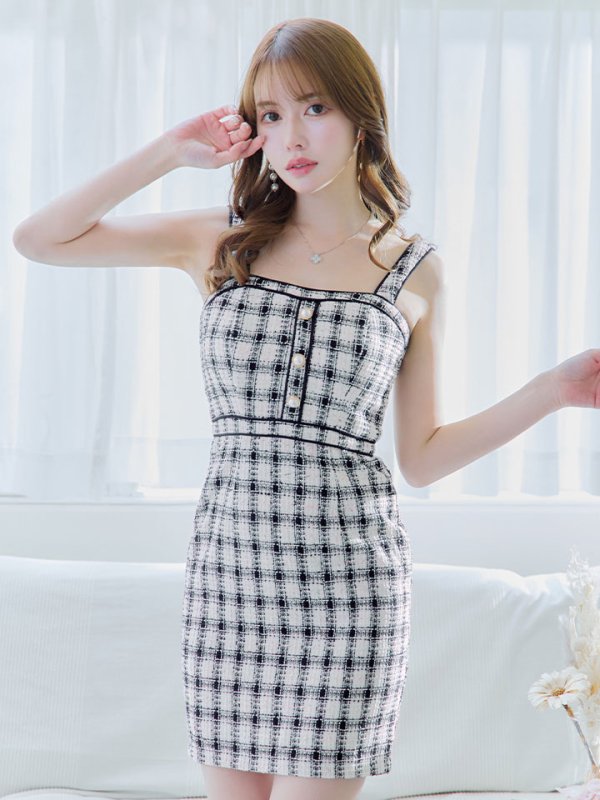 画像4: SALE!チェックツイードツイードキャミソールドレス/タイト/ミニドレス/キャバドレス/ワンピース【S-Lサイズ/1カラー】[HC02-X] 【SB】dzw (4)