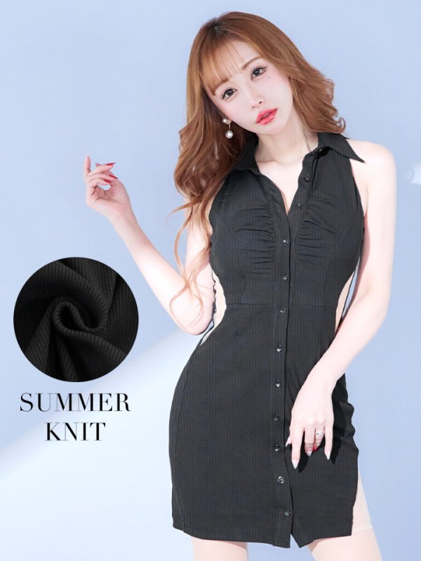 画像1: SALE!リブタイトニットドレス/リブ/開襟/ノースリーブ/タイト/ミニドレス/キャバドレス【XS-Mサイズ/1カラー】[HC02]  【SB】dzw (1)