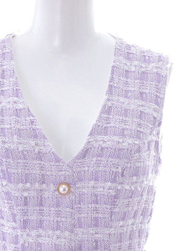 画像15: SALE!ツイードチェックミニワンピース/Aライン/ノースリーブ/フェイクポケット/パールボタン/ベルト/背中隠し/ミニドレス/キャバドレス 【S-Mサイズ/1カラー】[HC02]【SB】dzw (15)