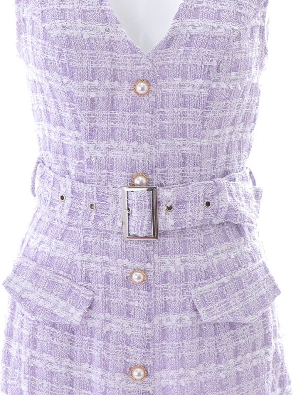 画像17: SALE!ツイードチェックミニワンピース/Aライン/ノースリーブ/フェイクポケット/パールボタン/ベルト/背中隠し/ミニドレス/キャバドレス 【S-Mサイズ/1カラー】[HC02]【SB】dzw (17)