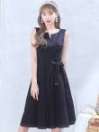 画像3: SALE!ステッチデニムワンピースドレス/スリットネック/ノースリーブ/リボンベルト/ミディアムドレス/谷間見せ/背中隠し/キャバドレス【S-Mサイズ/1カラー】[OF04] 【SB】dzw (3)