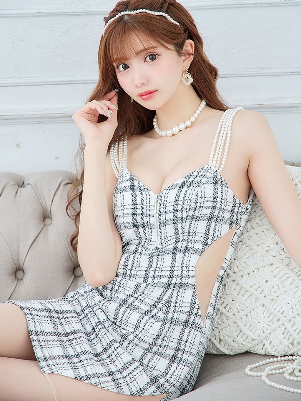 画像12: SALE!キャミツイードドレス/チェック/パール/谷間見せ/背中見せ/ミニドレス/キャバドレス【XS-Mサイズ/1カラー】[OF01] 【SB】dzw (12)