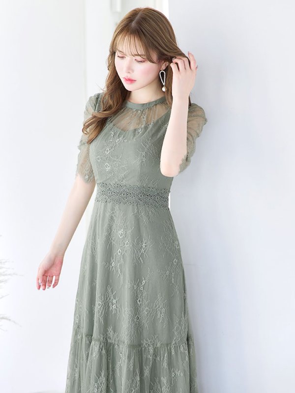 画像14: SALE!【sifeel/シフィール】総レースフェミニンワンピースドレス/フレアー/胸元隠し/ミディアムドレス/キャバドレス【S-Lサイズ/2カラー】[HC02] 【SB】dzw (14)