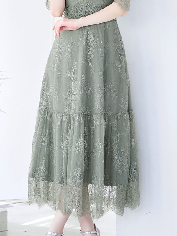 画像9: SALE!【sifeel/シフィール】総レースフェミニンワンピースドレス/フレアー/胸元隠し/ミディアムドレス/キャバドレス【S-Lサイズ/2カラー】[HC02] 【SB】dzw (9)