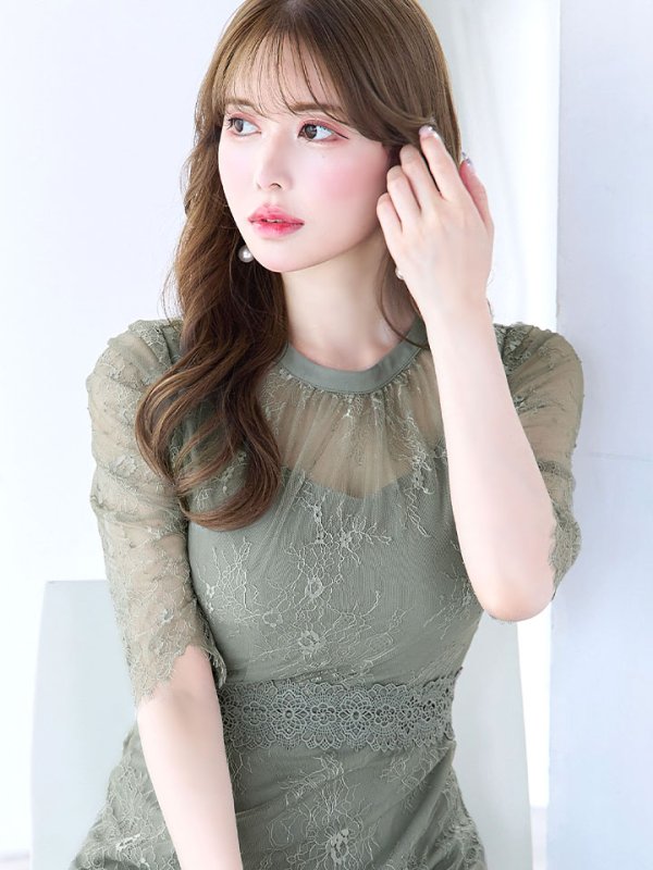 画像16: SALE!【sifeel/シフィール】総レースフェミニンワンピースドレス/フレアー/胸元隠し/ミディアムドレス/キャバドレス【S-Lサイズ/2カラー】[HC02] 【SB】dzw (16)