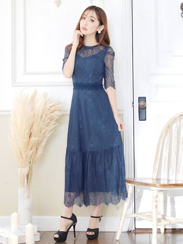 画像7: SALE!【sifeel/シフィール】総レースフェミニンワンピースドレス/フレアー/胸元隠し/ミディアムドレス/キャバドレス【S-Lサイズ/2カラー】[HC02] 【SB】dzw (7)