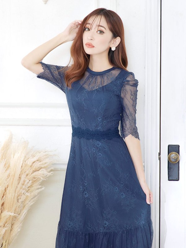 画像8: SALE!【sifeel/シフィール】総レースフェミニンワンピースドレス/フレアー/胸元隠し/ミディアムドレス/キャバドレス【S-Lサイズ/2カラー】[HC02] 【SB】dzw (8)