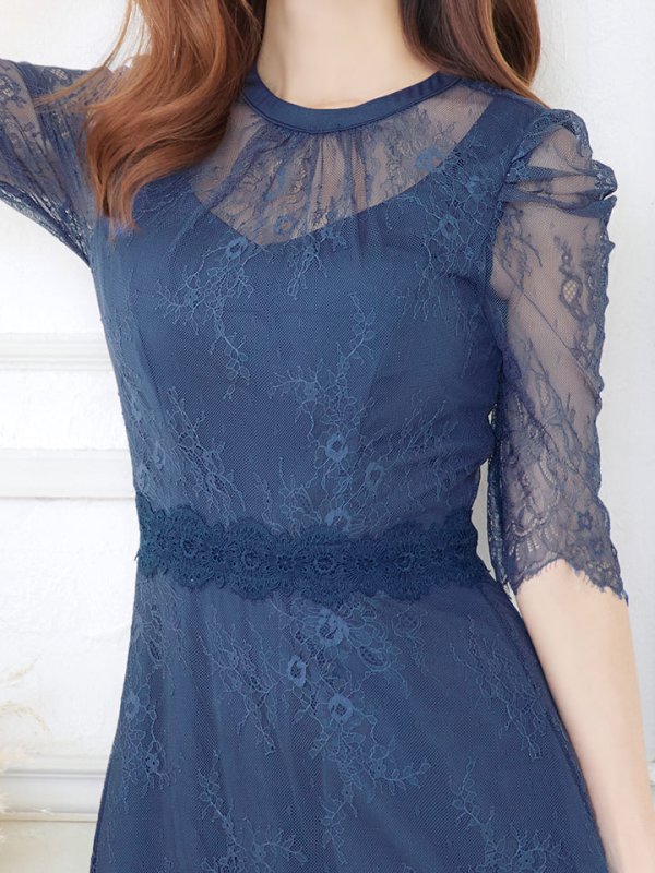 画像9: SALE!【sifeel/シフィール】総レースフェミニンワンピースドレス/フレアー/胸元隠し/ミディアムドレス/キャバドレス【S-Lサイズ/2カラー】[HC02] 【SB】dzw (9)