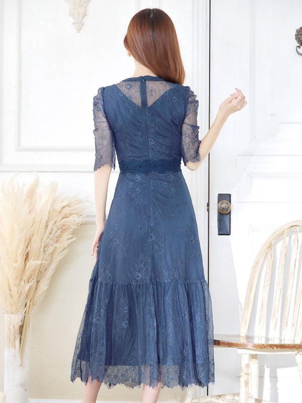 画像11: SALE!【sifeel/シフィール】総レースフェミニンワンピースドレス/フレアー/胸元隠し/ミディアムドレス/キャバドレス【S-Lサイズ/2カラー】[HC02] 【SB】dzw (11)