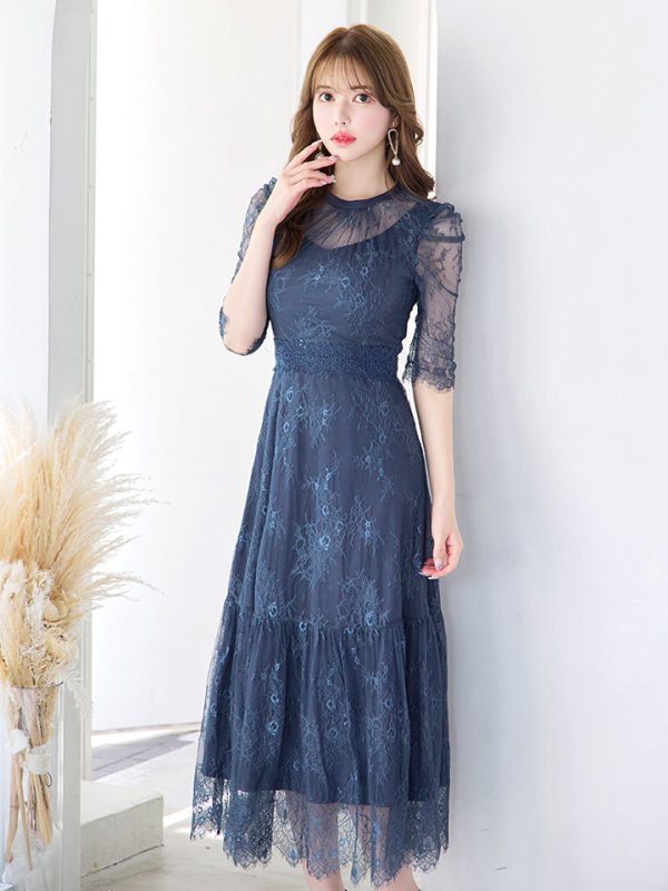 画像5: SALE!【sifeel/シフィール】総レースフェミニンワンピースドレス/フレアー/胸元隠し/ミディアムドレス/キャバドレス【S-Lサイズ/2カラー】[HC02] 【SB】dzw (5)