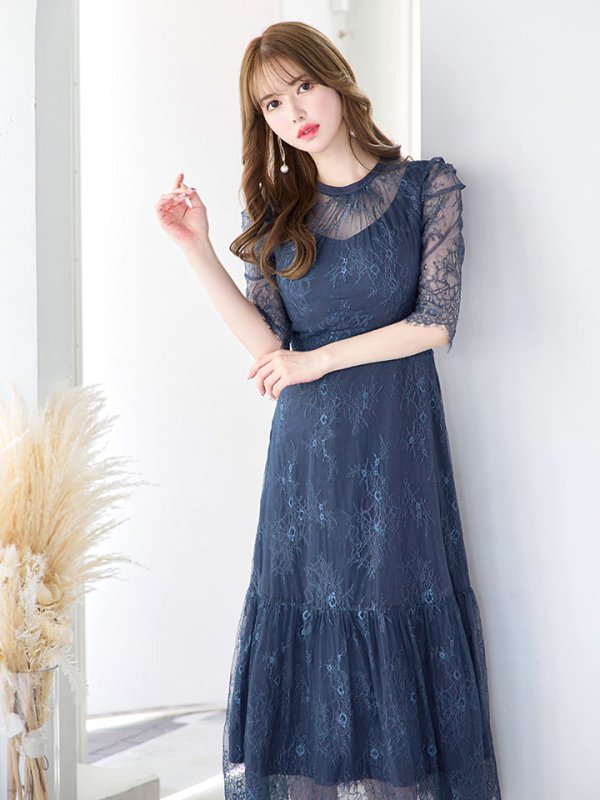 画像8: SALE!【sifeel/シフィール】総レースフェミニンワンピースドレス/フレアー/胸元隠し/ミディアムドレス/キャバドレス【S-Lサイズ/2カラー】[HC02] 【SB】dzw (8)