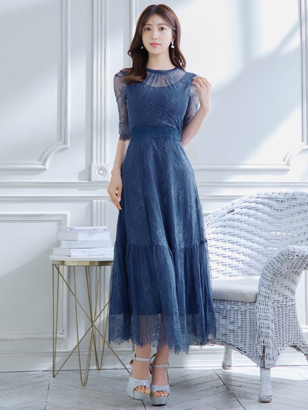 画像6: SALE!【sifeel/シフィール】総レースフェミニンワンピースドレス/フレアー/胸元隠し/ミディアムドレス/キャバドレス【S-Lサイズ/2カラー】[HC02] 【SB】dzw (6)