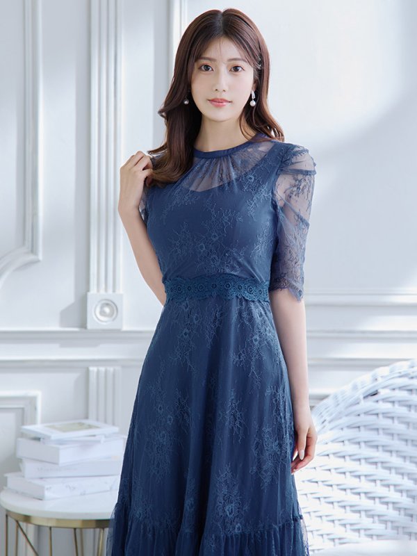 画像7: SALE!【sifeel/シフィール】総レースフェミニンワンピースドレス/フレアー/胸元隠し/ミディアムドレス/キャバドレス【S-Lサイズ/2カラー】[HC02] 【SB】dzw (7)