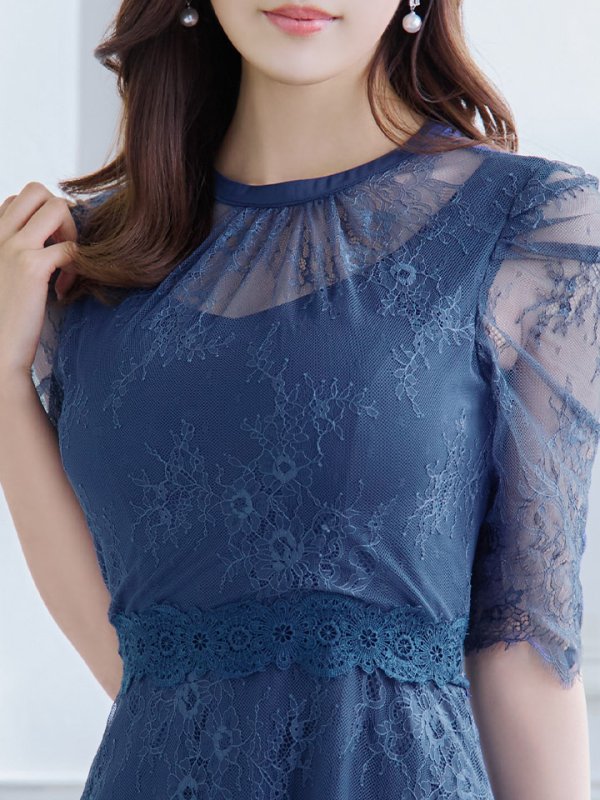 画像8: SALE!【sifeel/シフィール】総レースフェミニンワンピースドレス/フレアー/胸元隠し/ミディアムドレス/キャバドレス【S-Lサイズ/2カラー】[HC02] 【SB】dzw (8)