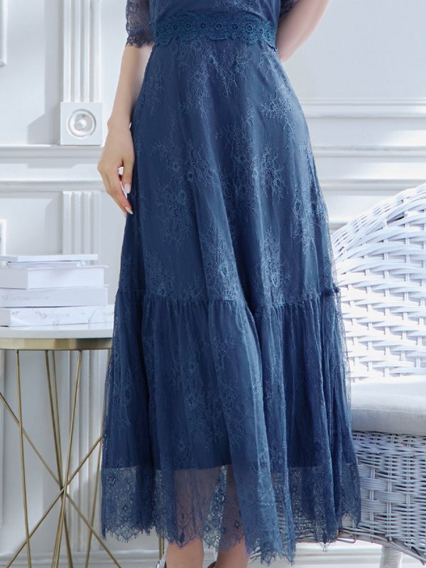 画像9: SALE!【sifeel/シフィール】総レースフェミニンワンピースドレス/フレアー/胸元隠し/ミディアムドレス/キャバドレス【S-Lサイズ/2カラー】[HC02] 【SB】dzw (9)