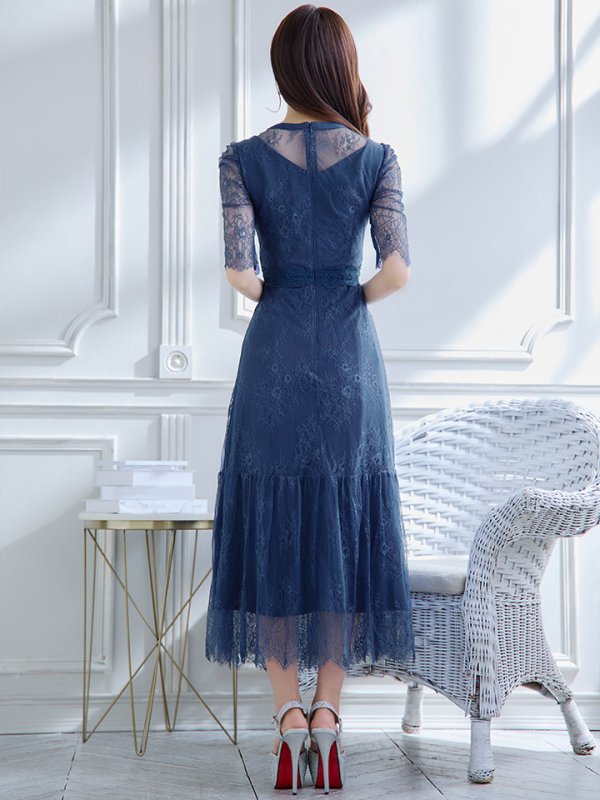 画像10: SALE!【sifeel/シフィール】総レースフェミニンワンピースドレス/フレアー/胸元隠し/ミディアムドレス/キャバドレス【S-Lサイズ/2カラー】[HC02] 【SB】dzw (10)