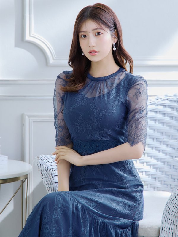 画像11: SALE!【sifeel/シフィール】総レースフェミニンワンピースドレス/フレアー/胸元隠し/ミディアムドレス/キャバドレス【S-Lサイズ/2カラー】[HC02] 【SB】dzw (11)