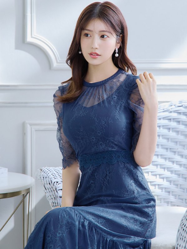 画像12: SALE!【sifeel/シフィール】総レースフェミニンワンピースドレス/フレアー/胸元隠し/ミディアムドレス/キャバドレス【S-Lサイズ/2カラー】[HC02] 【SB】dzw (12)