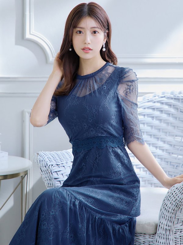 画像13: SALE!【sifeel/シフィール】総レースフェミニンワンピースドレス/フレアー/胸元隠し/ミディアムドレス/キャバドレス【S-Lサイズ/2カラー】[HC02] 【SB】dzw (13)