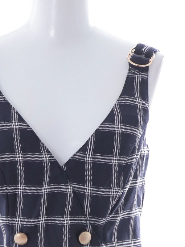 画像15: SALE!チェック柄タイトミニドレス/ダブルボタン/ノースリーブ/金ボタン/谷間見せ/背中見せ/ミニドレス/キャバドレス 【S-Mサイズ/1カラー】[HC02] 【SB】dzw (15)