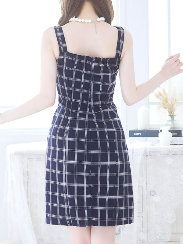 画像12: SALE!チェック柄タイトミニドレス/ダブルボタン/ノースリーブ/金ボタン/谷間見せ/背中見せ/ミニドレス/キャバドレス 【S-Mサイズ/1カラー】[HC02] 【SB】dzw (12)