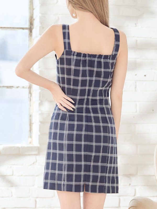 画像6: SALE!チェック柄タイトミニドレス/ダブルボタン/ノースリーブ/金ボタン/谷間見せ/背中見せ/ミニドレス/キャバドレス 【S-Mサイズ/1カラー】[HC02] 【SB】dzw (6)
