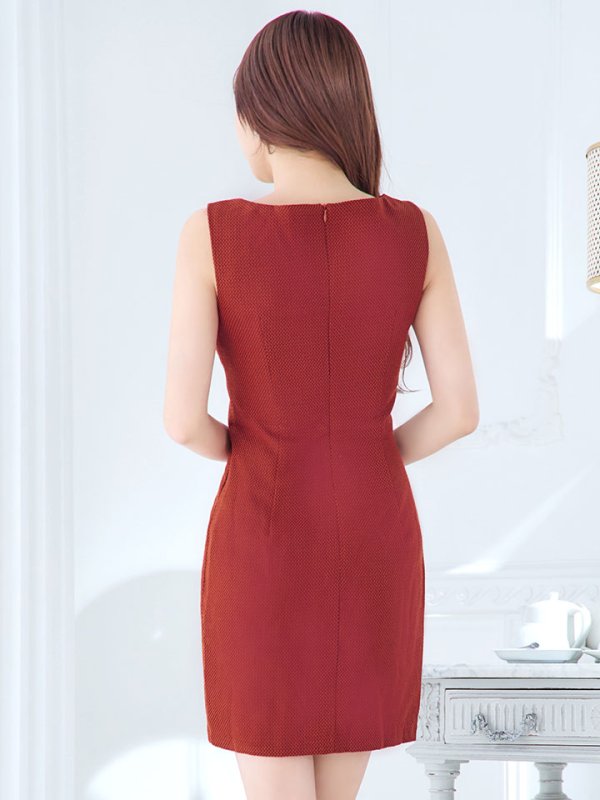 画像9: SALE!バーガンディドレス/ラウンドネック/ノースリーブ/ボタン/谷間見せ/ミニドレス/キャバドレス【S-Lサイズ/1カラー】[HC02] 【SB】dzc (9)