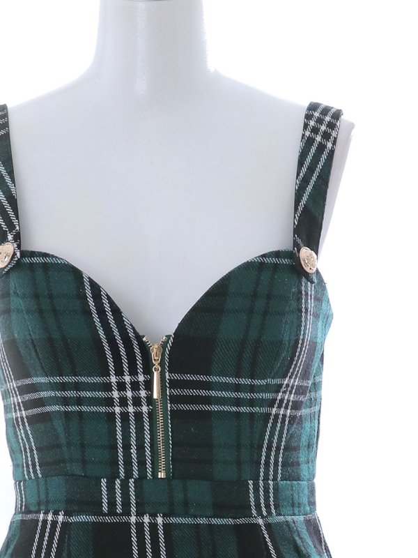 画像15: SALE!フロントジップミニドレス/チェック柄/谷間見せ/背中見せ/ノースリーブ/ミニドレス/キャバドレス 【XS-Mサイズ/1カラー】[HC02] 【SB】dzw (15)